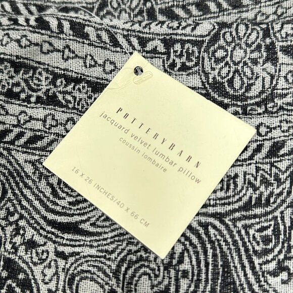 Pottery Barn Jacquard Velvet Lumbar Pillow Cover Black White Paisley 16 x26 Set - Picture 8 of 9